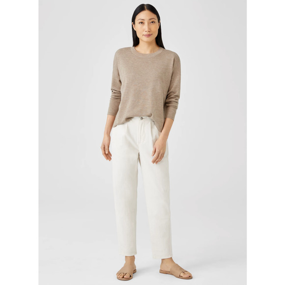 EILEEN FISHER Tapered Pants Womens 26 Plus Organic Cotton Denim Undyed Pleated - Picture 1 of 16